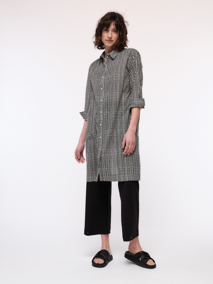 Organic cotton shirt blouse dress with block stripes