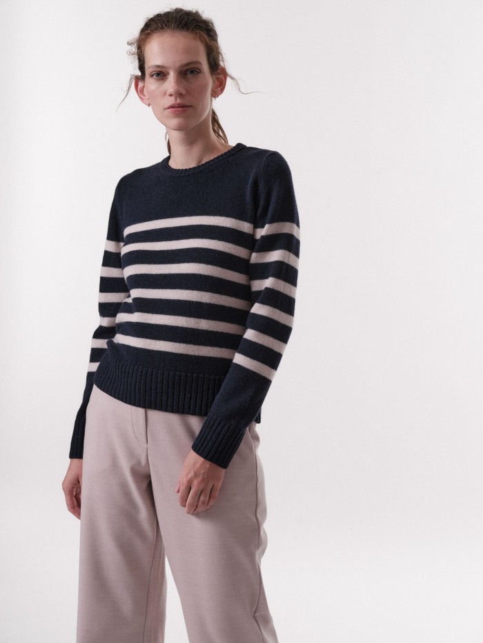 Merino sweater with stripes - atlantic/cream