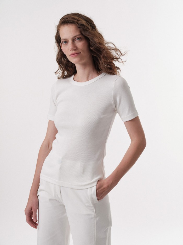 Ripped half sleeve shirt - organic cotton (GOTS) - off-white