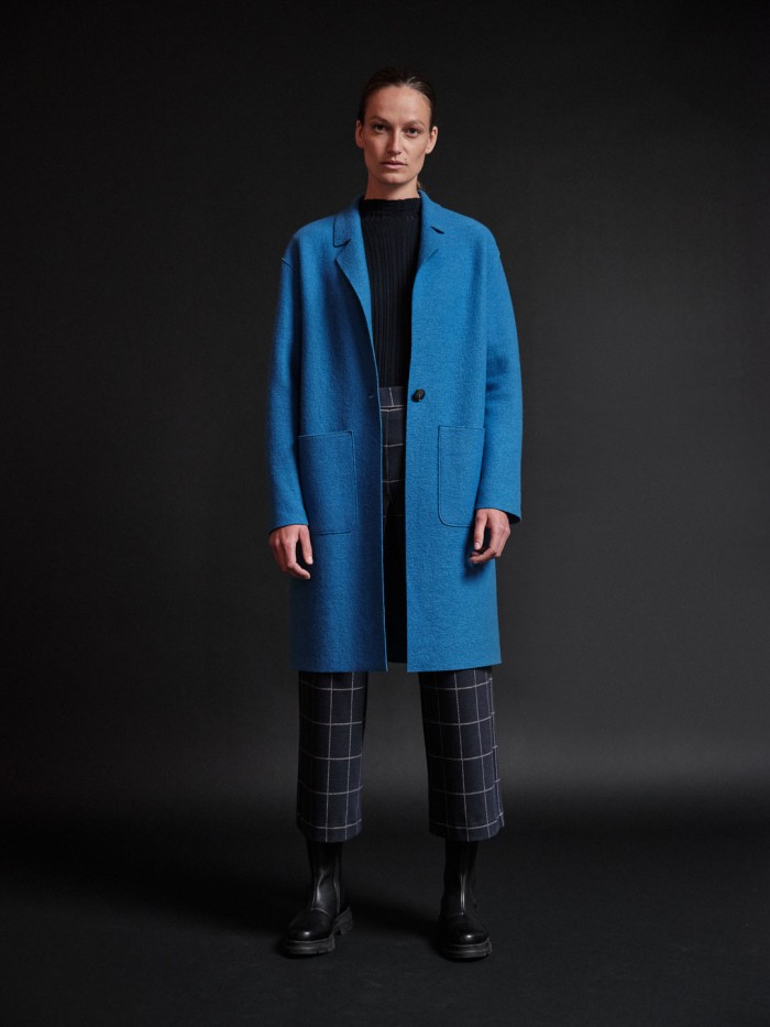 Walk coat with lapel - bio cotton - lagoon blue