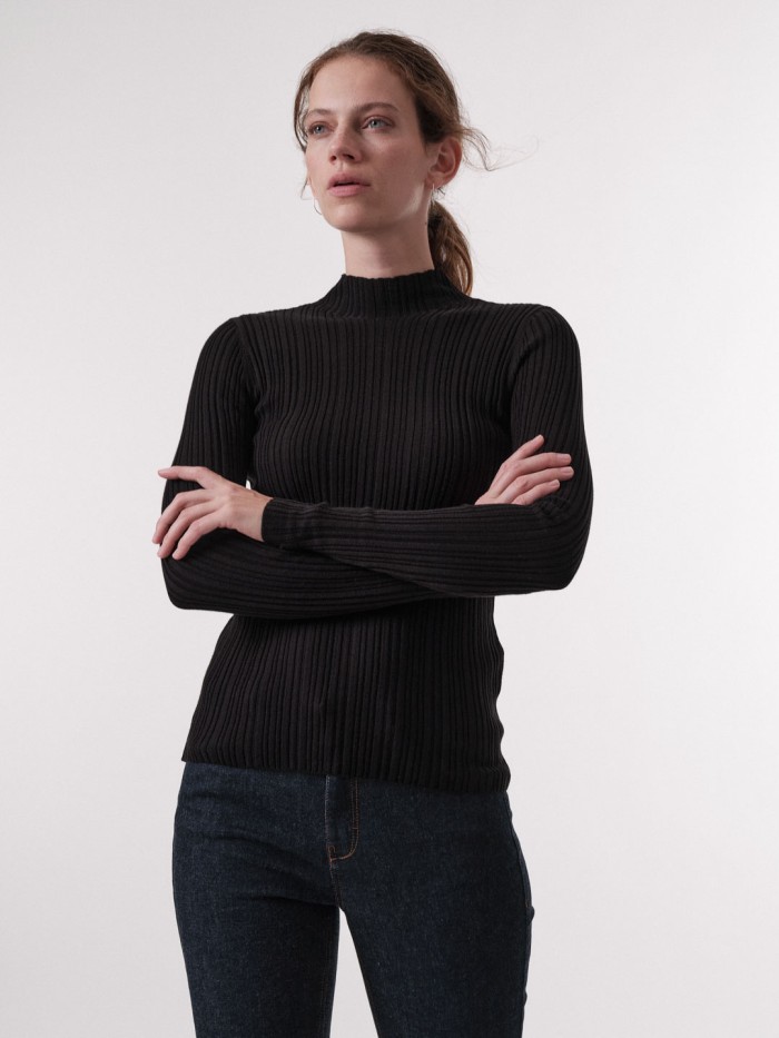 Rippenstrick Pullover aus Pima-Baumwolle - black