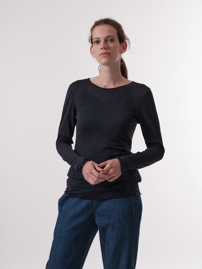 Long-sleeved shirt made of TENCEL™ Lyocell with SEACELL™ - navy