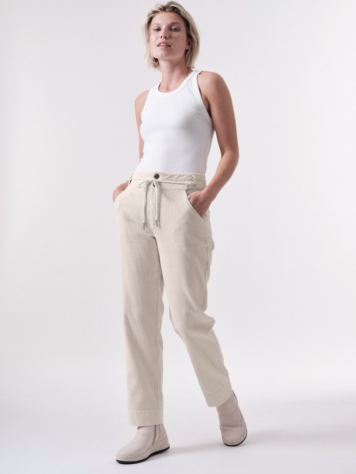 Cord pants made of hemp with cord belt - natural