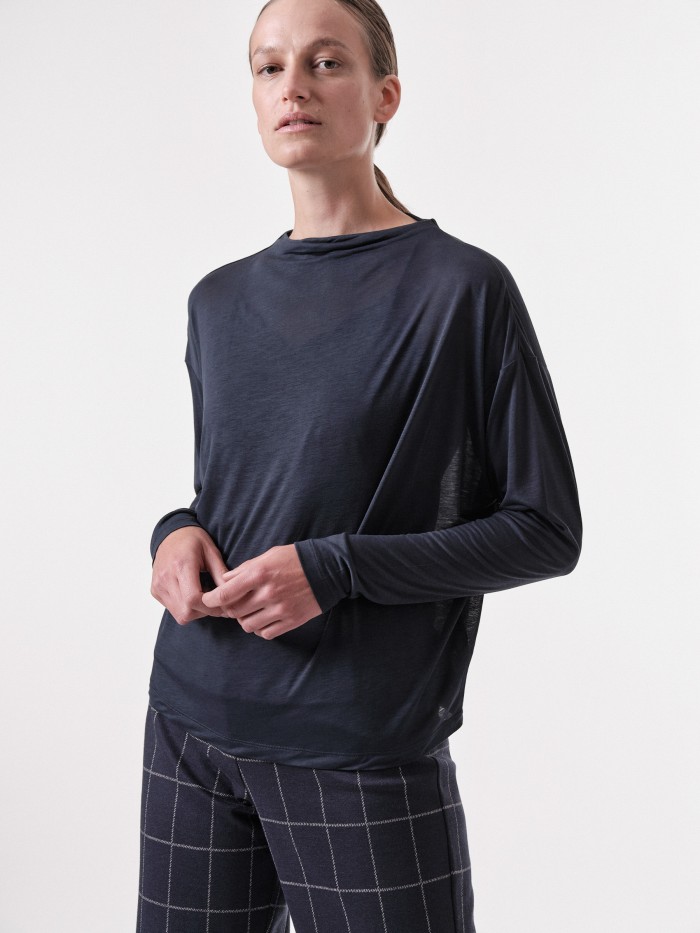 Shirt with stand-up collar made of TENCEL™ Lyocell with SEACELL™