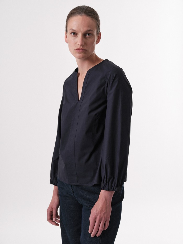 3/4 sleeve organic cotton blouse- atlantic