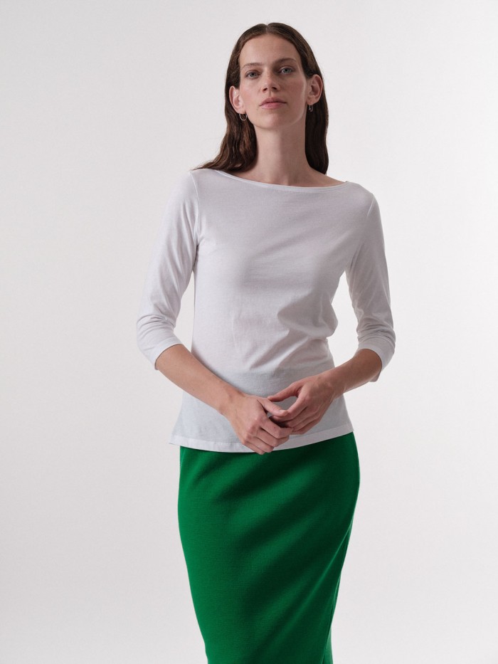 Boatneck shirt with 3/4 sleeves made from organic cotton - GOTS - white