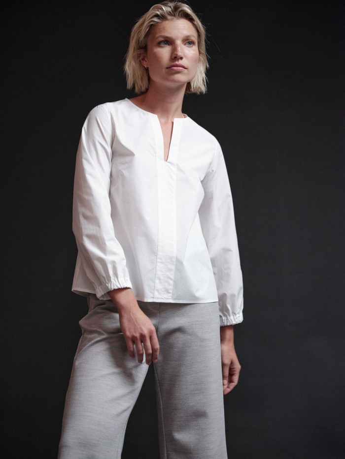 3/4 sleeve organic cotton blouse- white