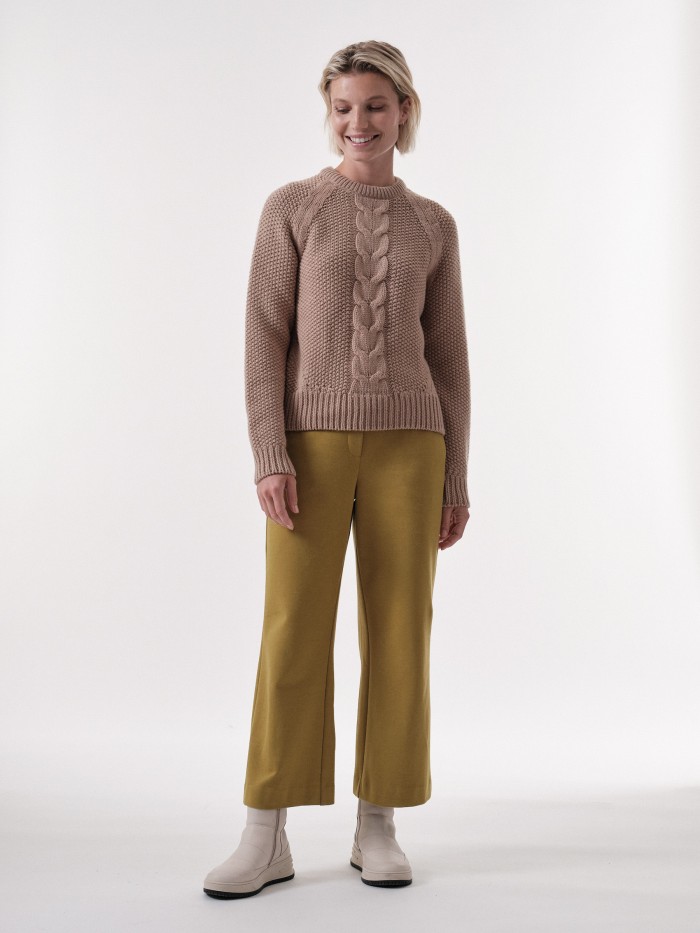 Pullover mit Zopfmuster aus Bio-Schurwolle und Bio-Baumwolle