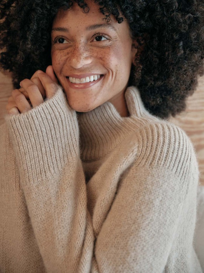 Oversized alpaca sweater with stand-up collar - natural