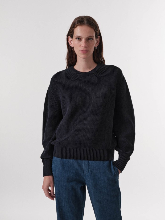 Chunky knit jumper made of organic cotton - midnight