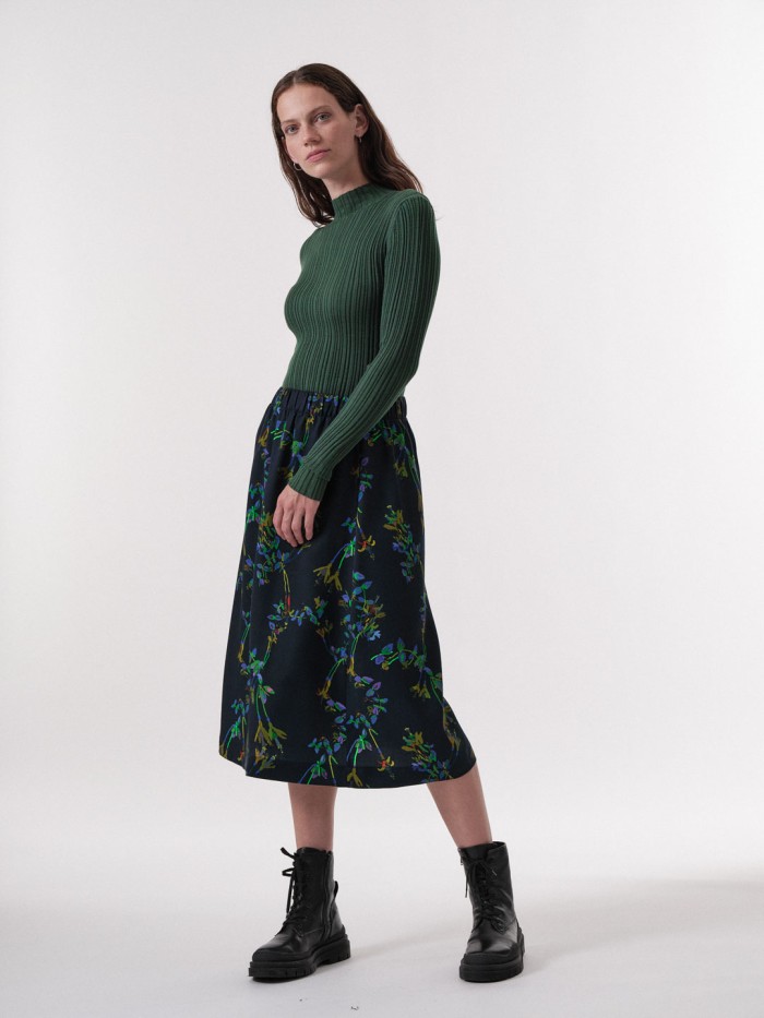 Midi skirt made of organic tencel - winterlotus print - atlantic