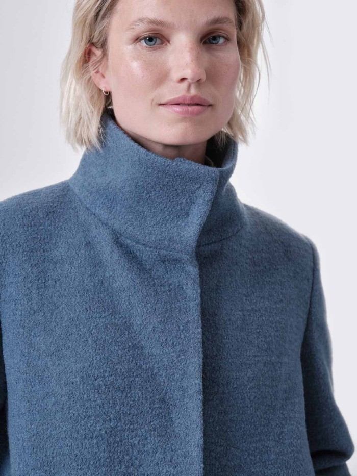 Milled coat made of organic wool & cotton - steel blue