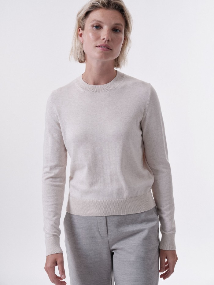  Crew neck sweater made of organic Pima cotton - off white melange