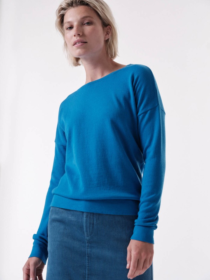 Organic merino wool & organic cotton sweater - GOTS - lagoon blue
