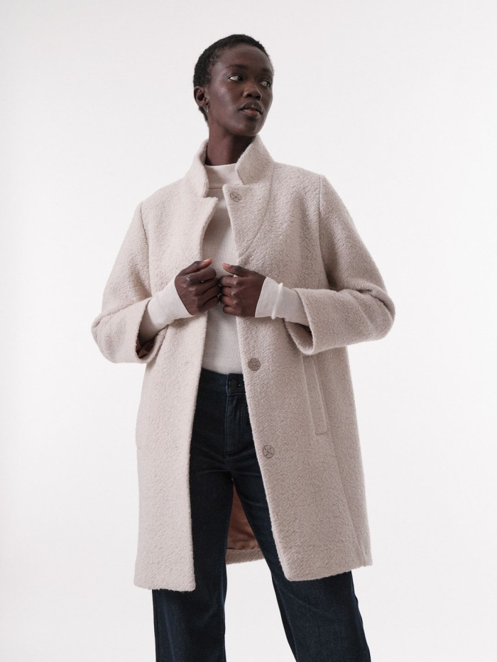 Bouclé coat made of organic wool - ivory 