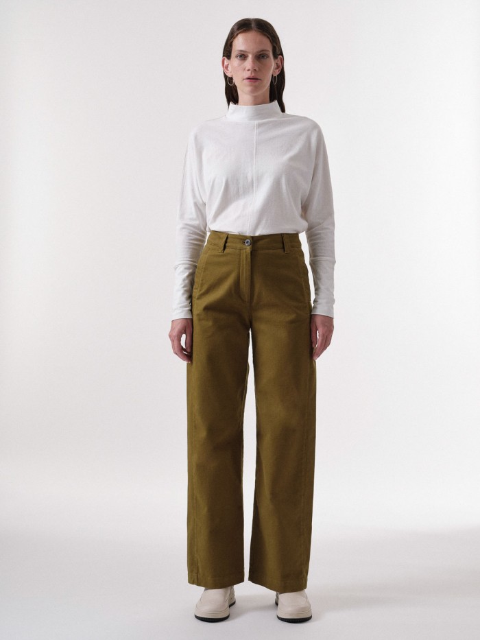High-waist Marlene pants made of organic cotton - dark olive